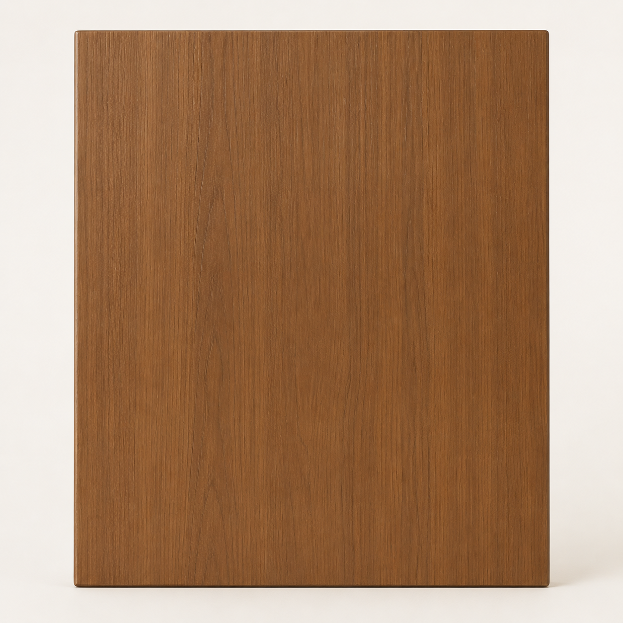 Warm brown slab cabinet finish sample with natural vertical wood grain