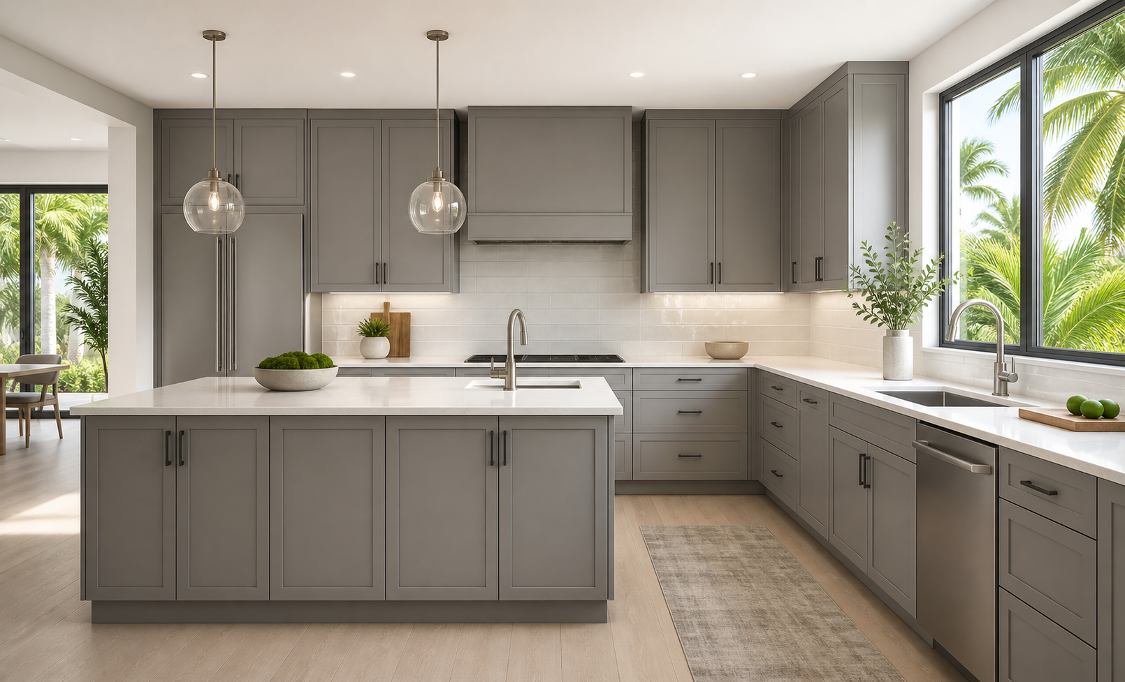 Design visualization of a kitchen with gray Slim Shaker cabinet doors