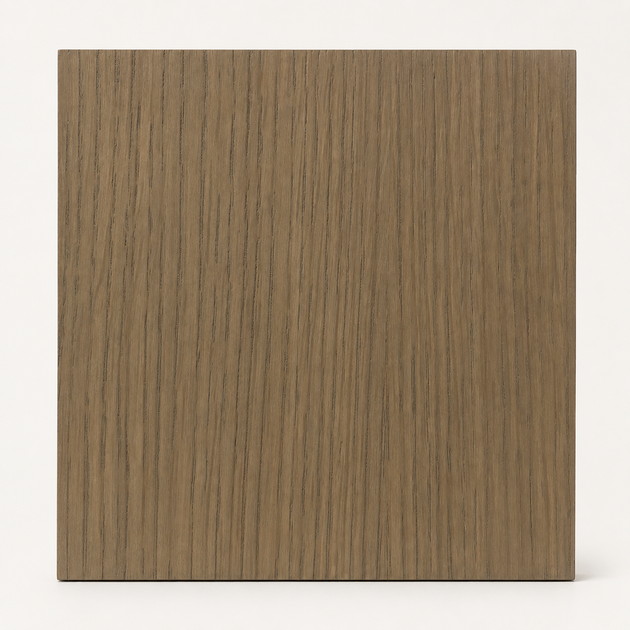 Taupe-stained oak finish sample panel with visible grain